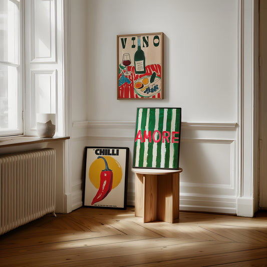 3-Pack Poster – Vino, Chili & Amore i Retrostil