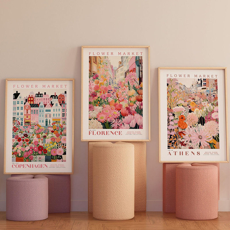 3-Pack Poster – Flower Market i Pastell & Retrostil