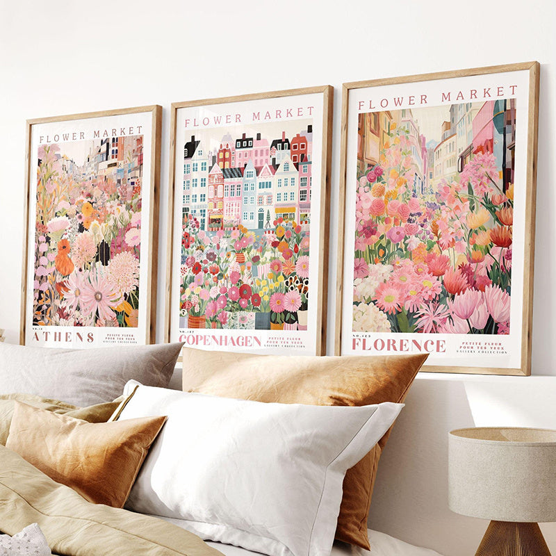 3-Pack Poster – Flower Market i Pastell & Retrostil
