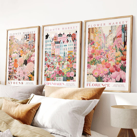 3-Pack Poster – Flower Market i Pastell & Retrostil