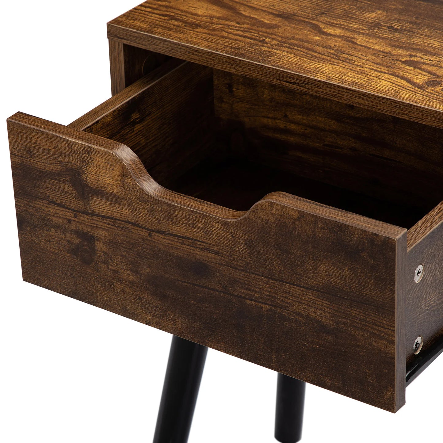 Sängbord i retrobrun med svartlackerade ben