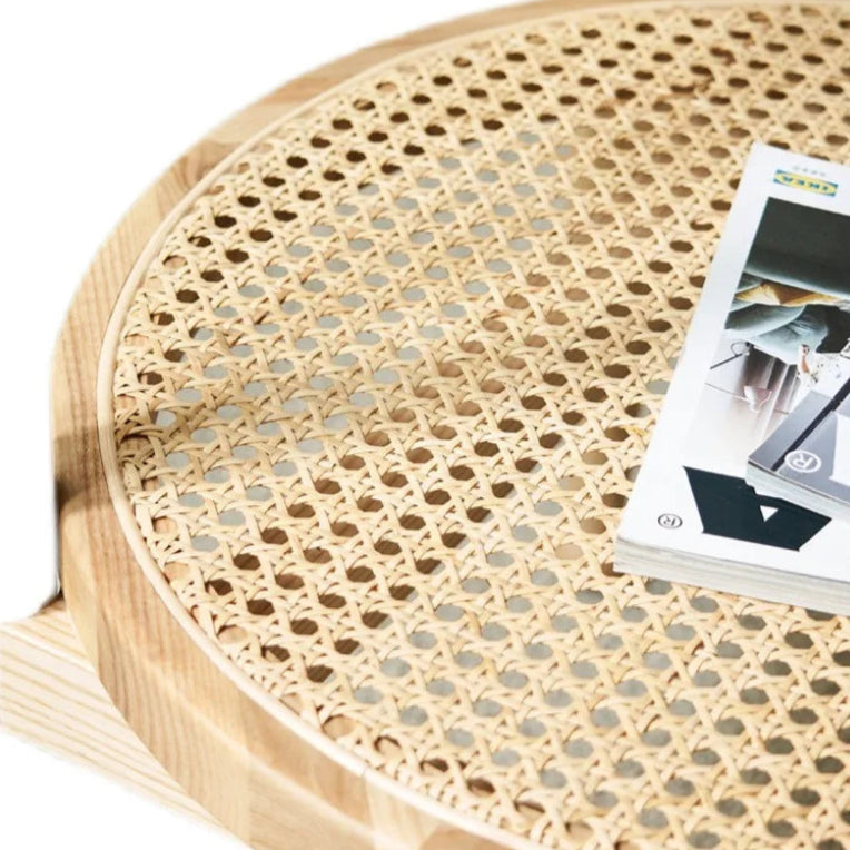 Runt Rottingbord med Glasskiva i Massivträ