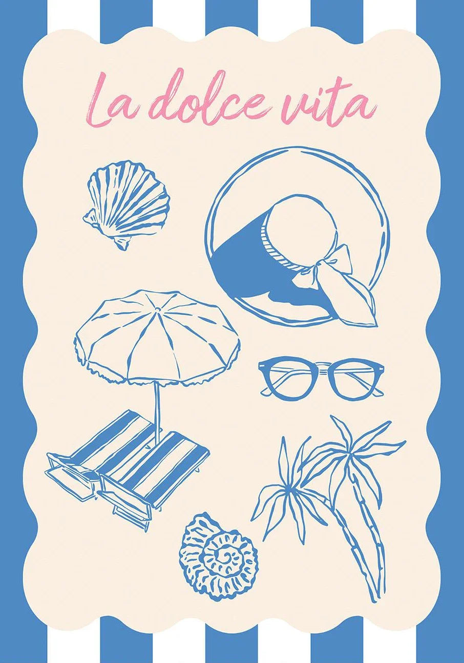 Somrig Poster – "Seashells Meet Me At The Beach" i La Dolce Vita-stil