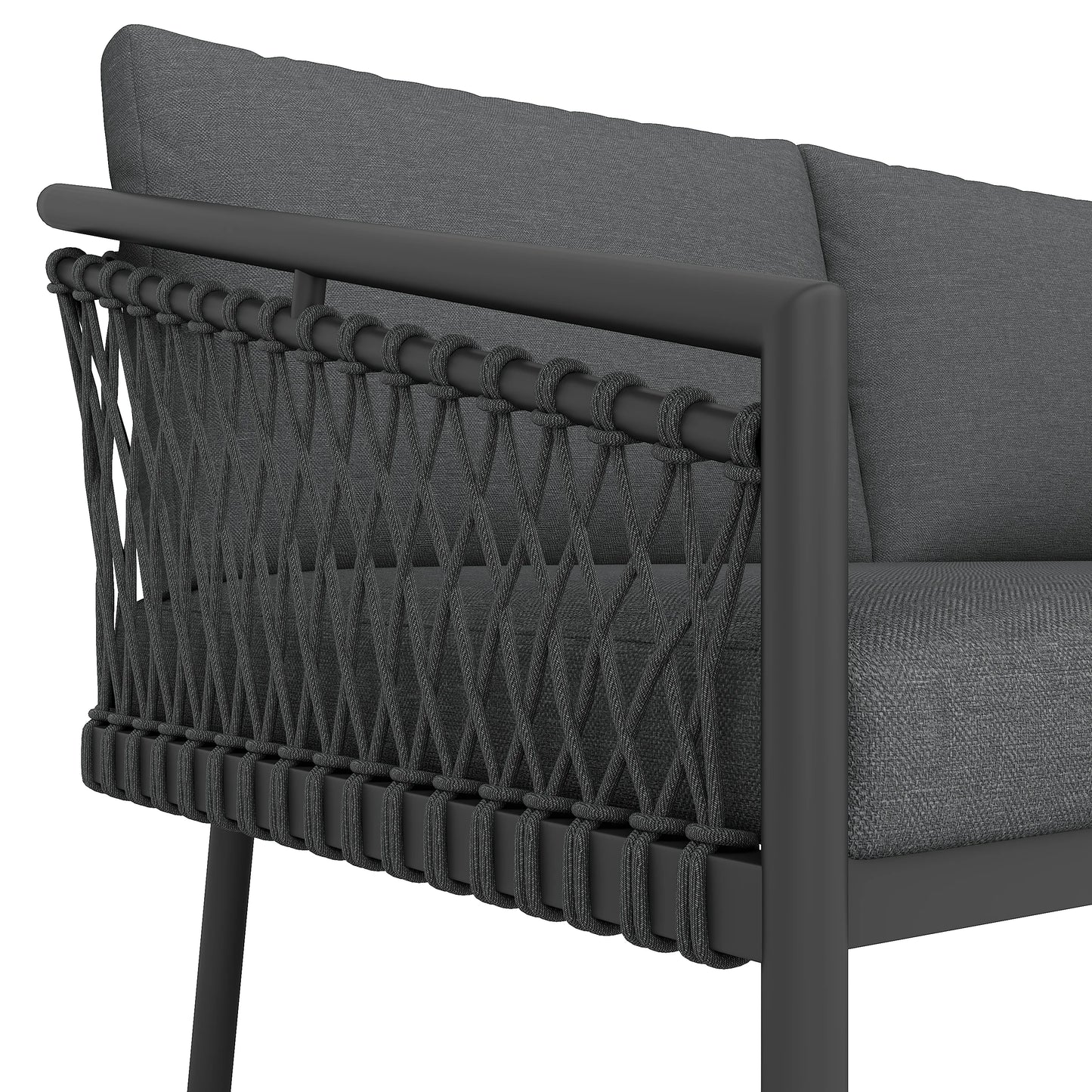 Modern trädgårdsgrupp i stål och rep