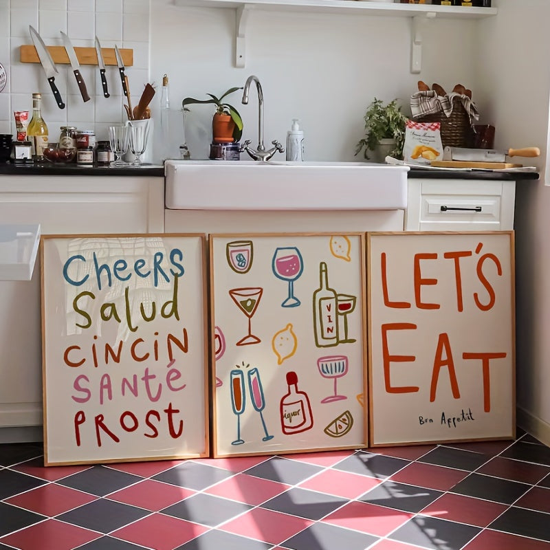 3-Pack Retro Posters – Mat, Kök & Vin med charm