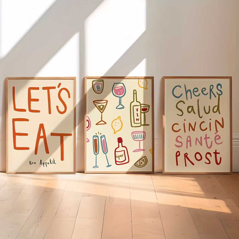 3-Pack Retro Posters – Mat, Kök & Vin med charm