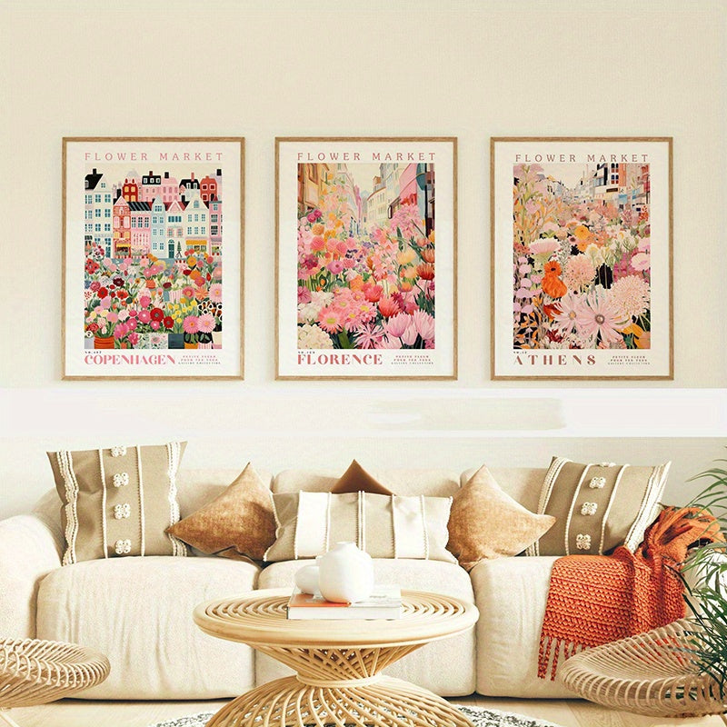 3-Pack Poster – Flower Market i Pastell & Retrostil